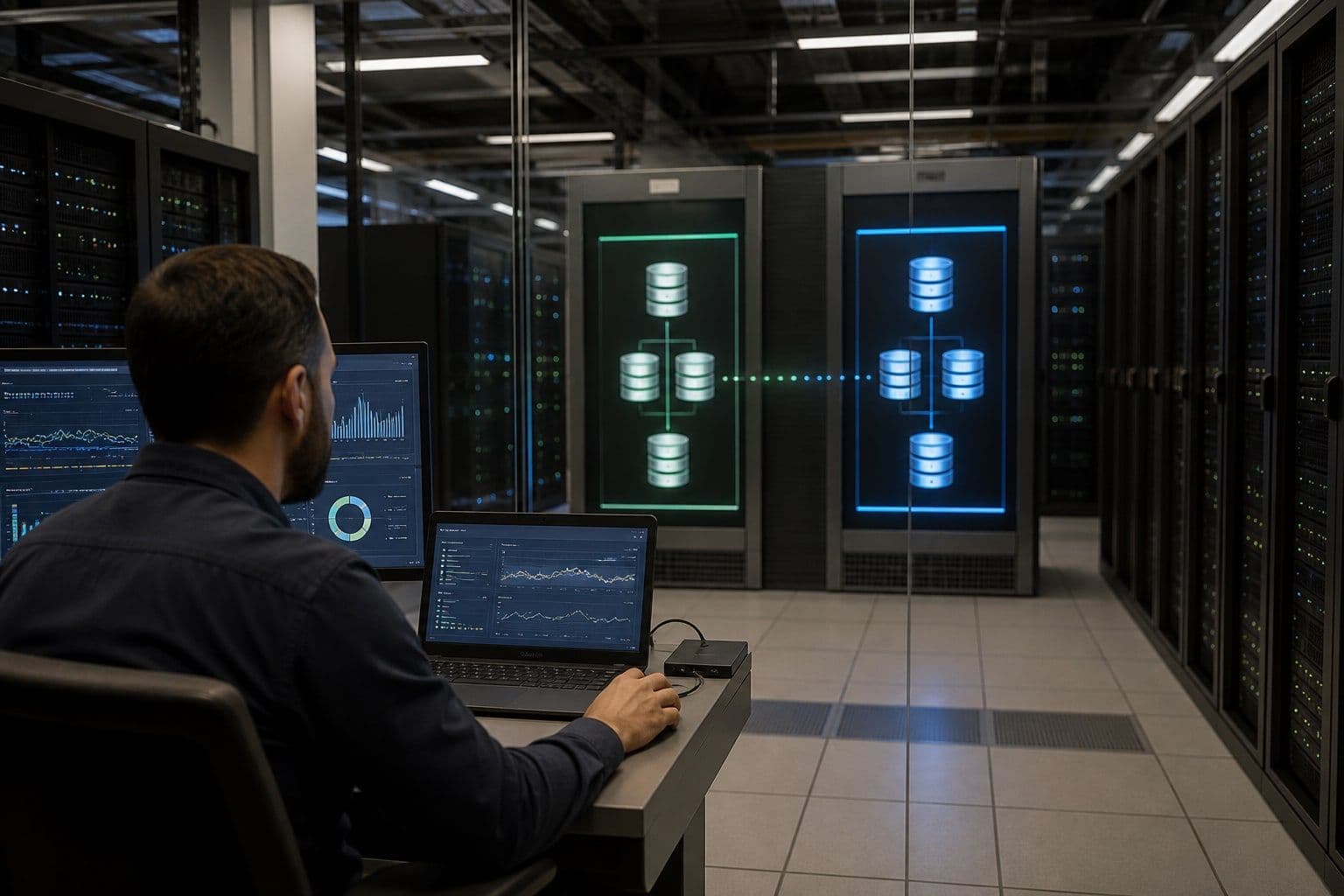 Database administrator testing readable secondary replicas on a blade-server cluster