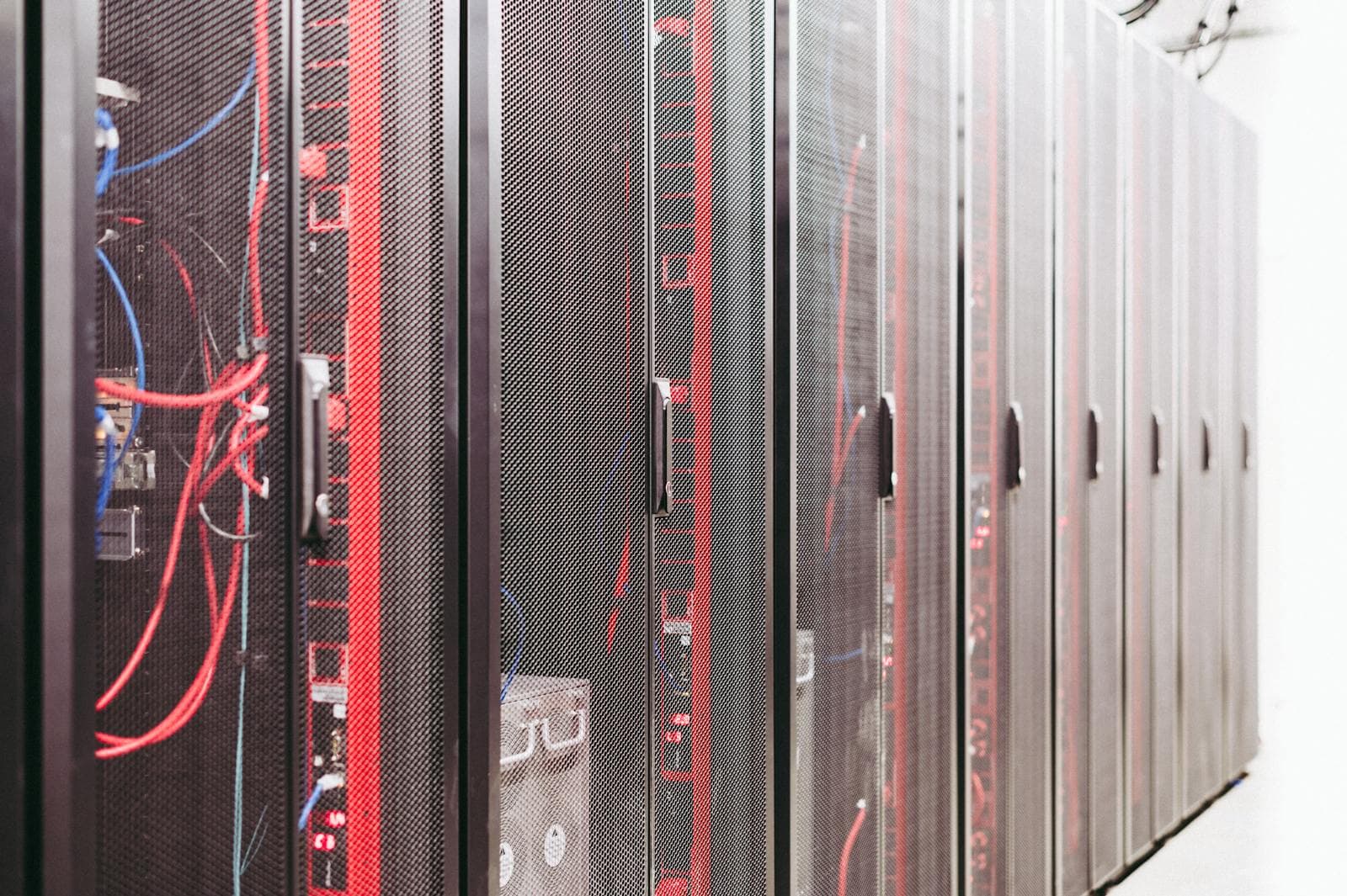 Server racks with dense cabling in a modern data center