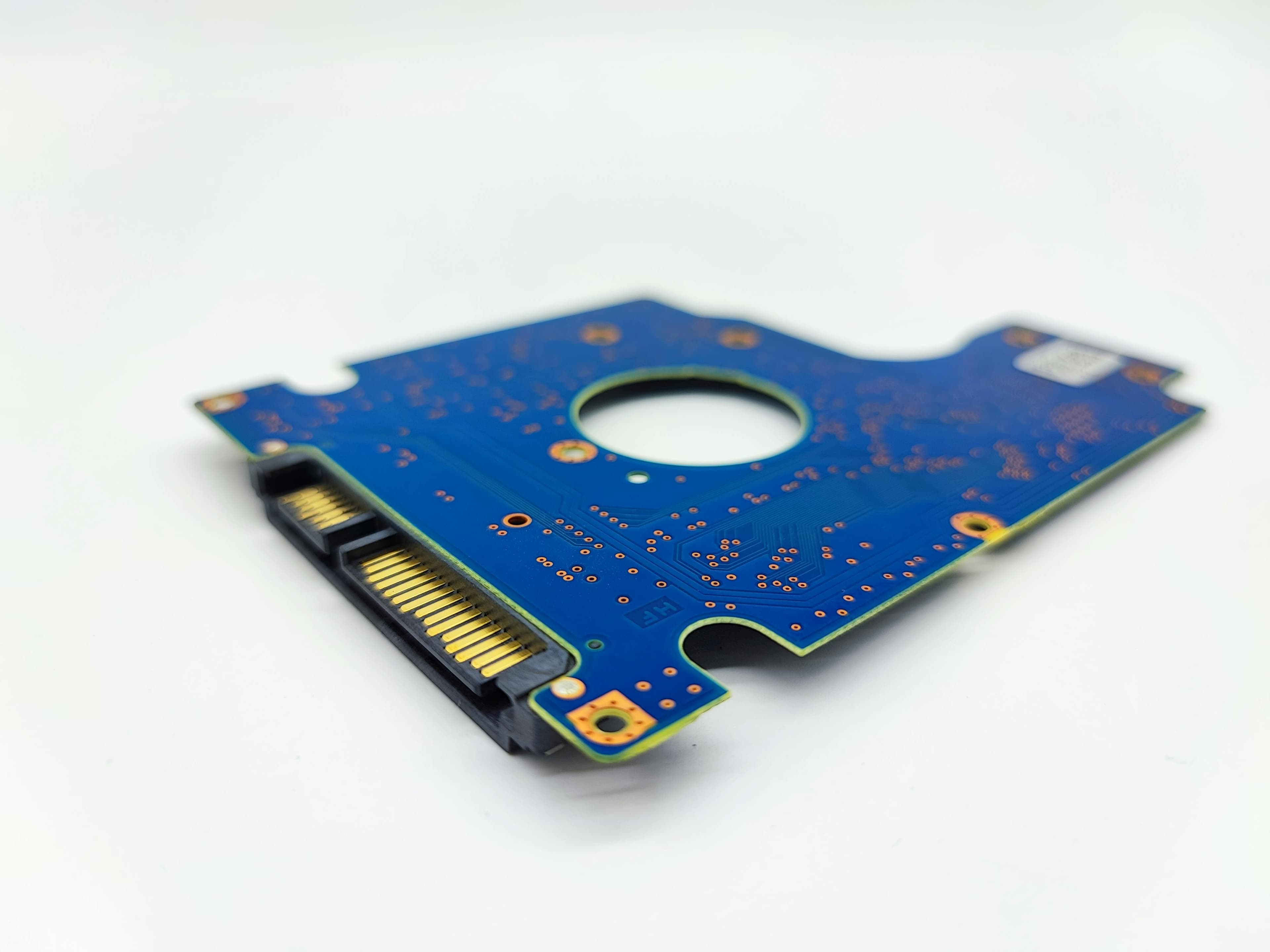 Close-up of a hard drive controller board