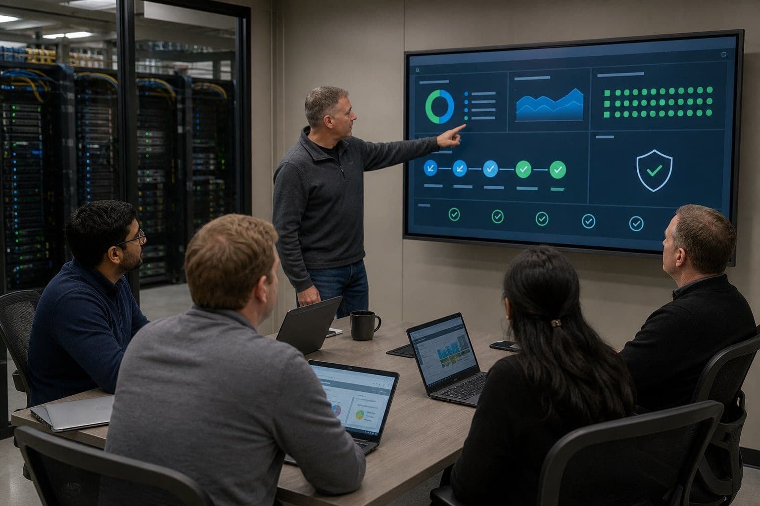 Infrastrukturteam bei der technischen Freigabe eines VCF-Upgrades