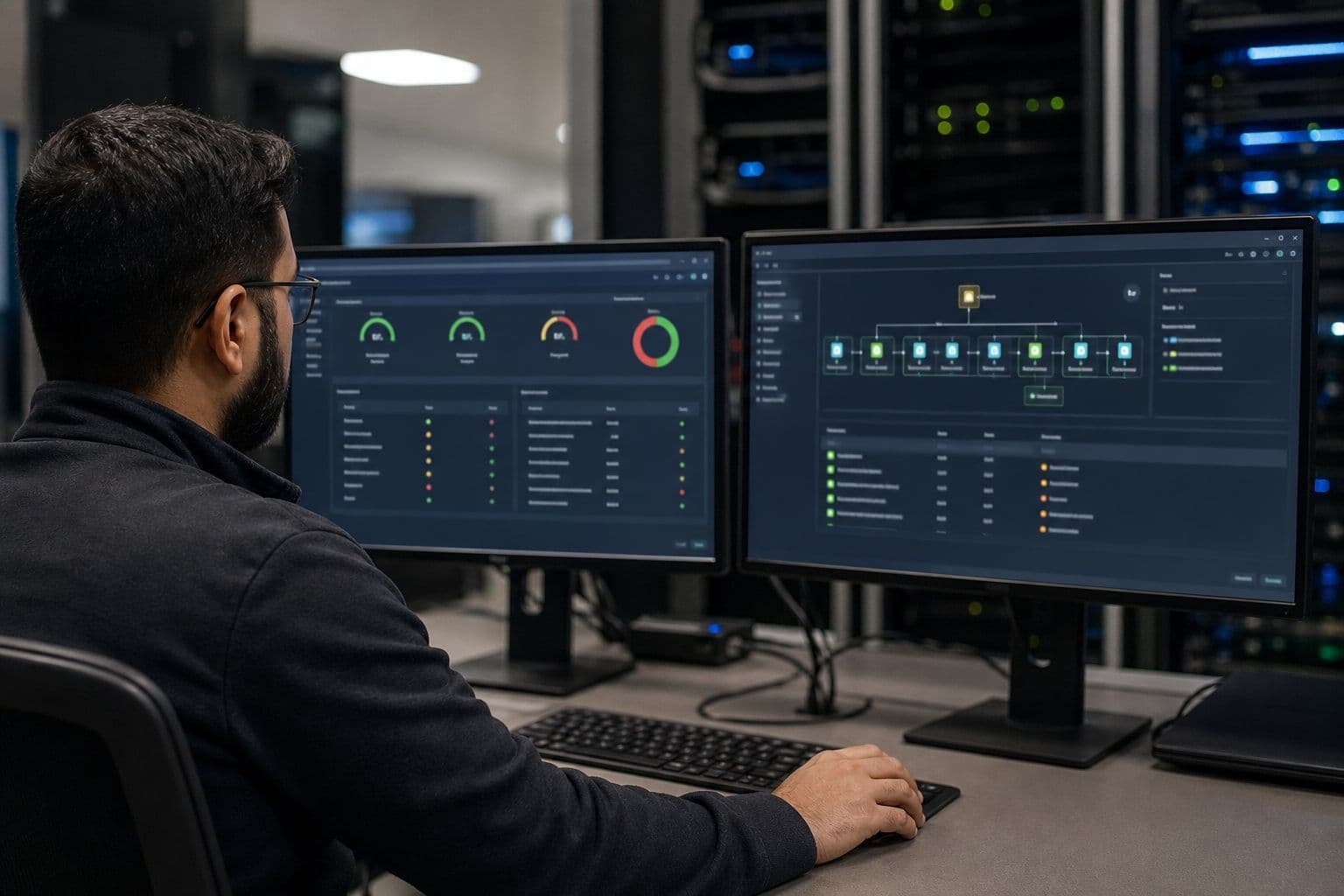 Virtualisierungs-Engineer bei der Prüfung von DNS, Credentials und Kapazität an einer Upgrade-Konsole