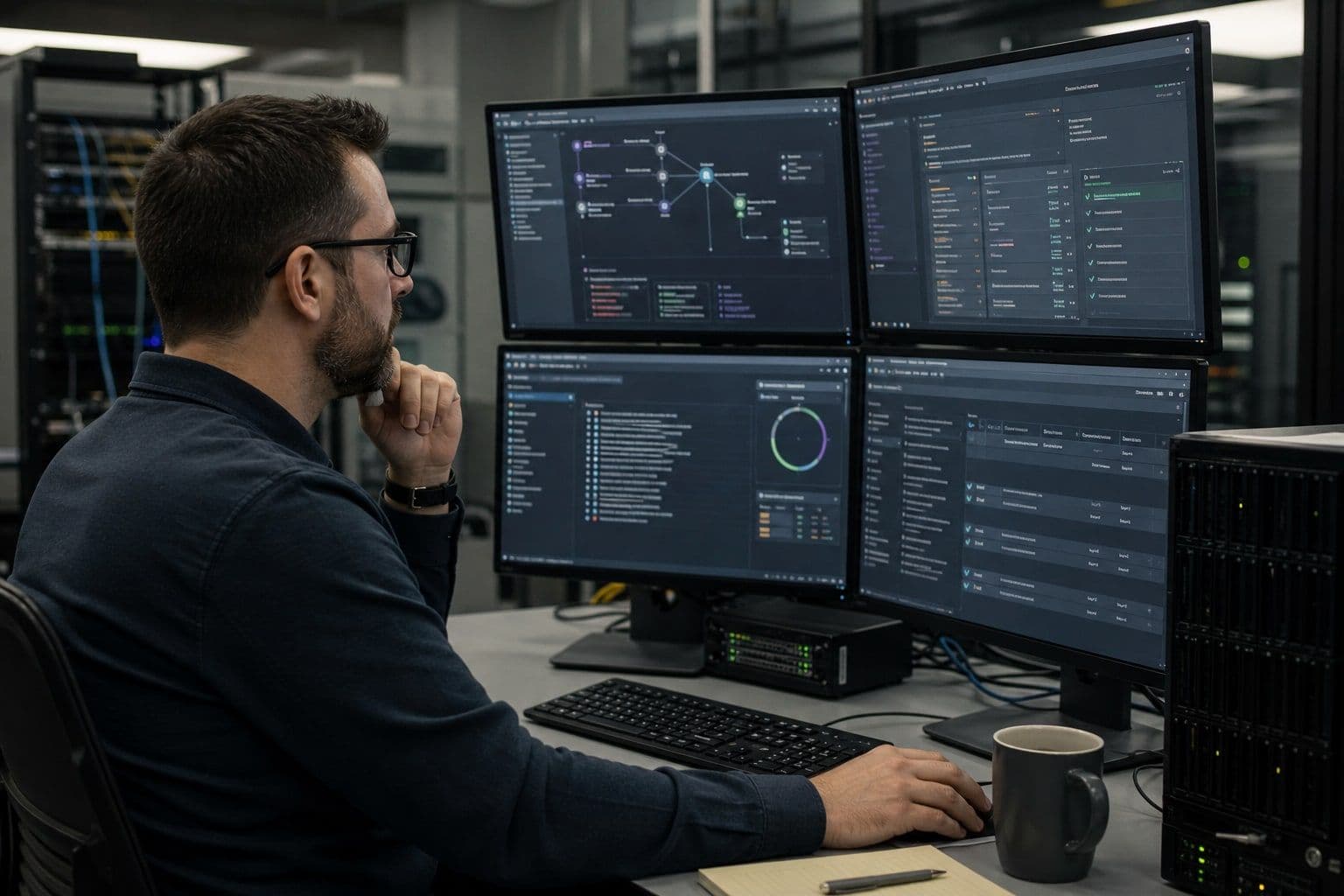 System Engineer bei der Prüfung eines KI-gestützten Sicherheitsbefunds in einer Patch-Testumgebung