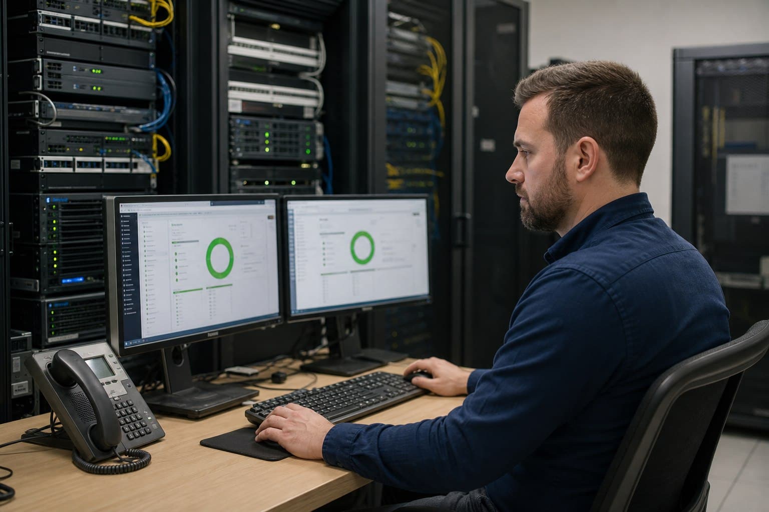 Netzwerkadministrator bei der Prüfung von Adressdiensten und Switch-Verbindungen