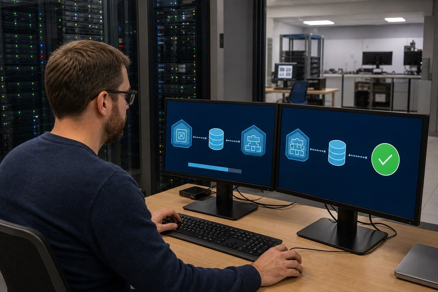 Backup Engineer bei der Prüfung einer VM-Wiederherstellung zwischen zwei Hypervisor-Plattformen