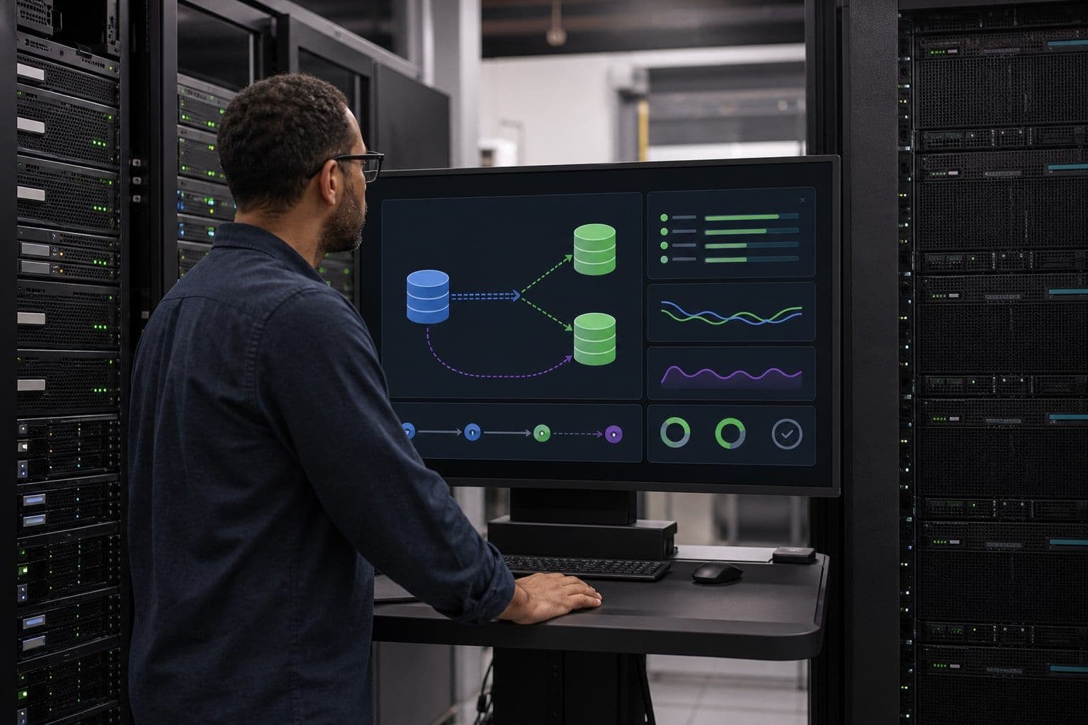 Datenbankadministrator bei der Überwachung primärer und sekundärer SQL-Server-Verfügbarkeitsreplikate