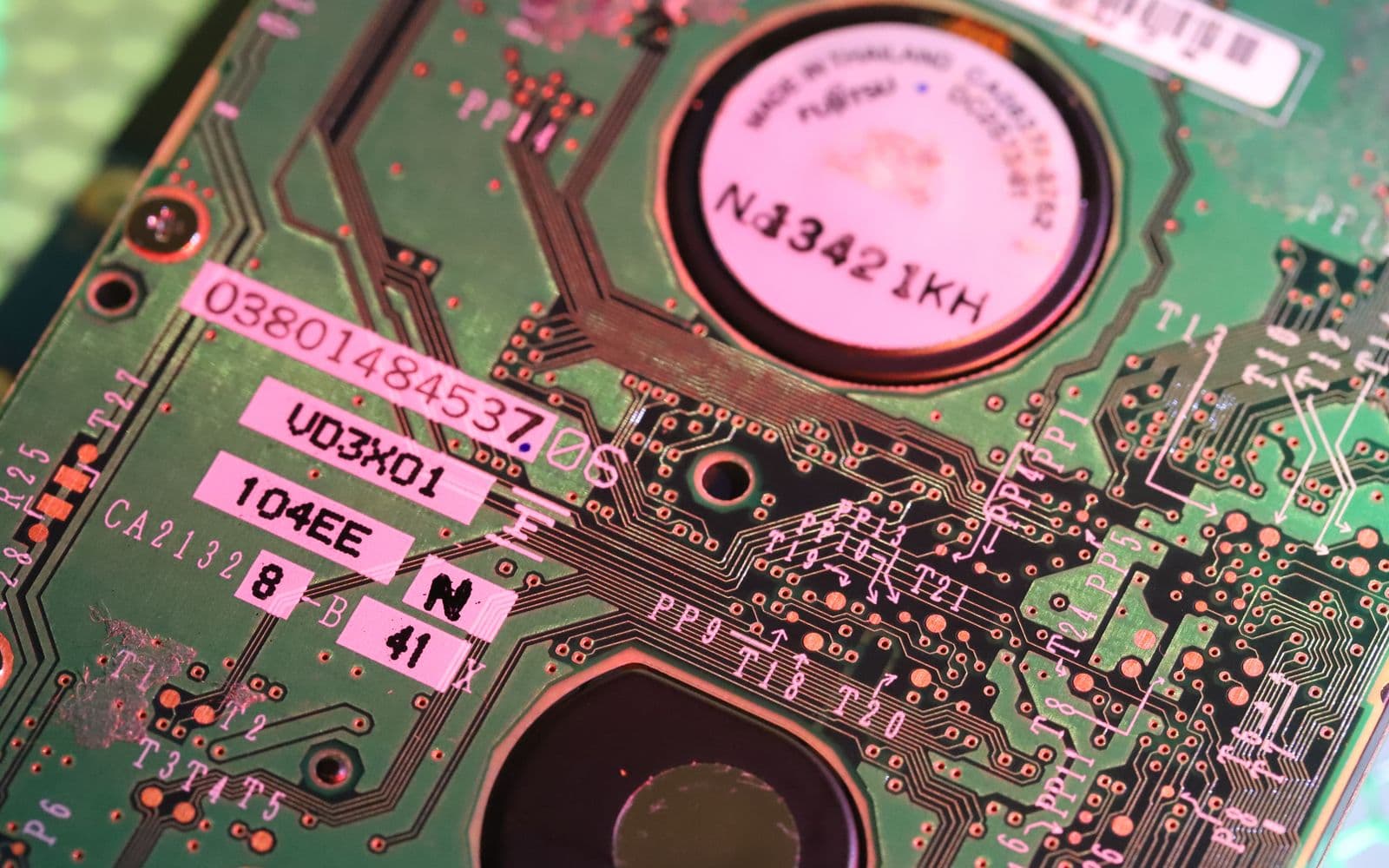 Detailed view of a storage drive circuit board