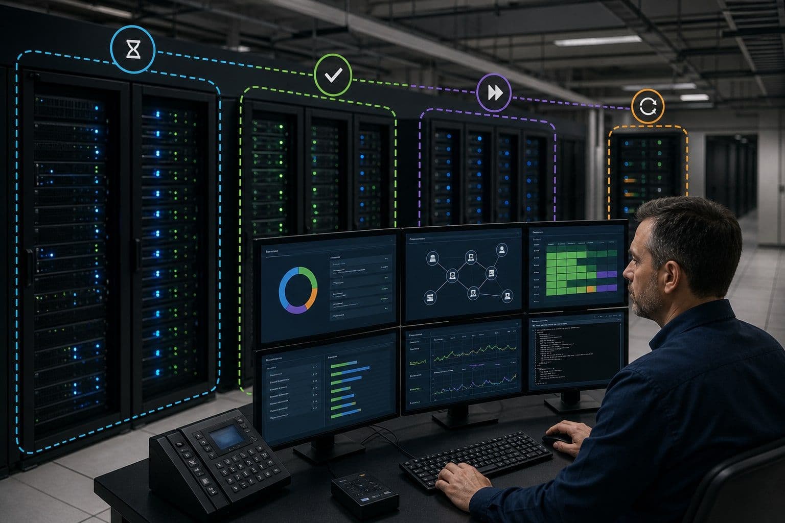 Administrator bei der Überwachung gestaffelter Hotpatch-Ringe über mehrere Servergruppen